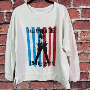 Savanna Jane Once Upon A Time in the West Cowgirl White Crewneck Top Lg